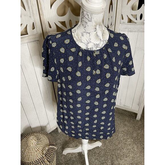 Boden Women’s Floral Boxy Cut Short Sleeve Shirt Paisley Floral Blue Size US 8 - Picture 1 of 6